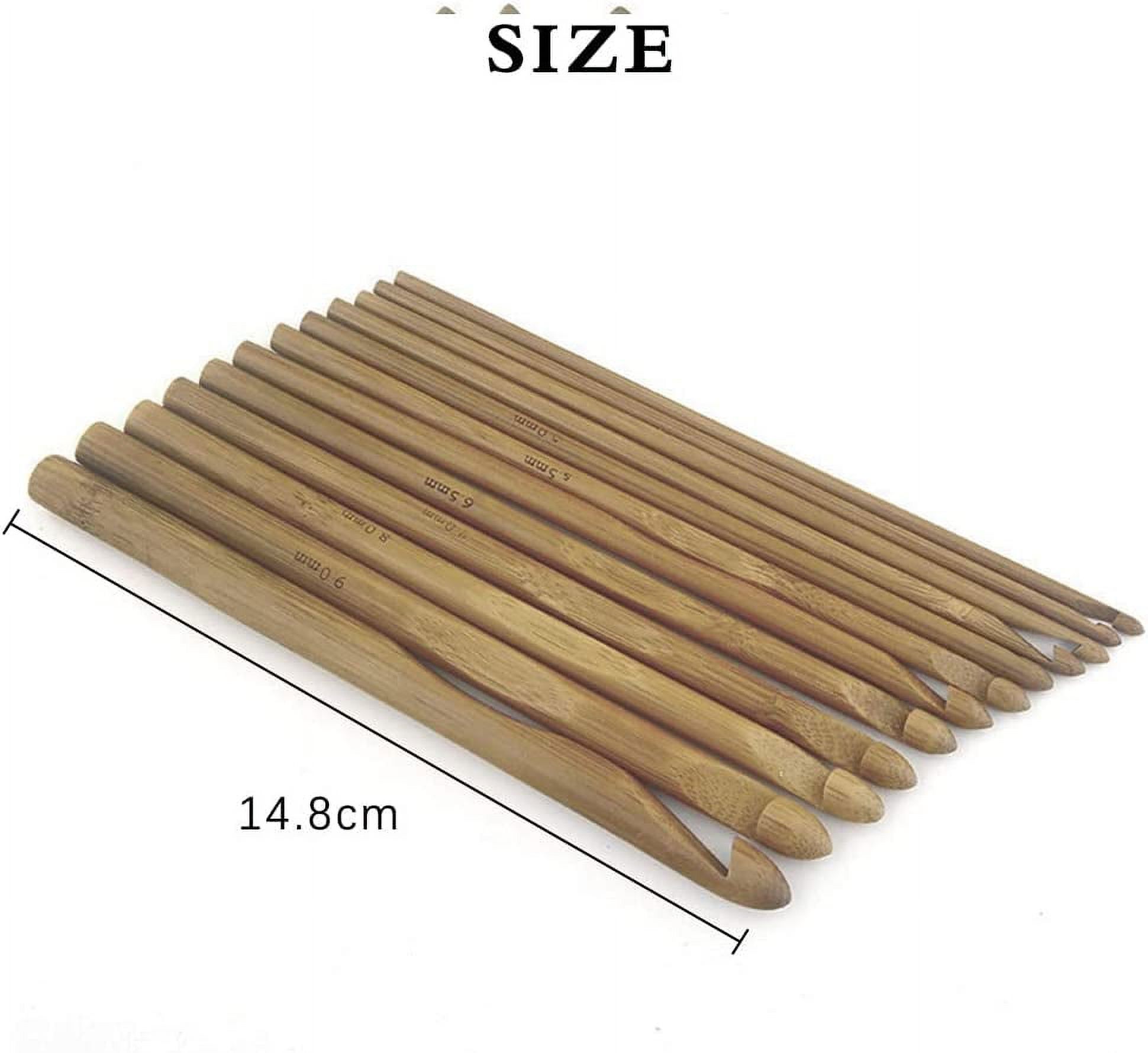 12 Pieces Bamboo Crochet Hooks Set, Large Crocheting Hook Knitting Needles  for Coarse Yarn (12 Sizes 3mm to 10mm in Diameter) 